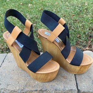 Steve Madden Crisscross Leather and Wood Wedges